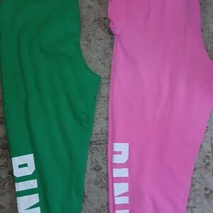 PINK Victoria's Secret Kids Leggings in Bold Green and Pink
